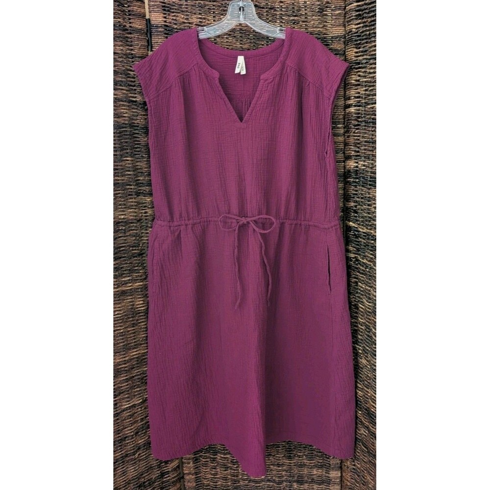 Pact Coastal Double Gauze Tie Waist Midi Dress XL Sangria Pink Cotton Minimalist